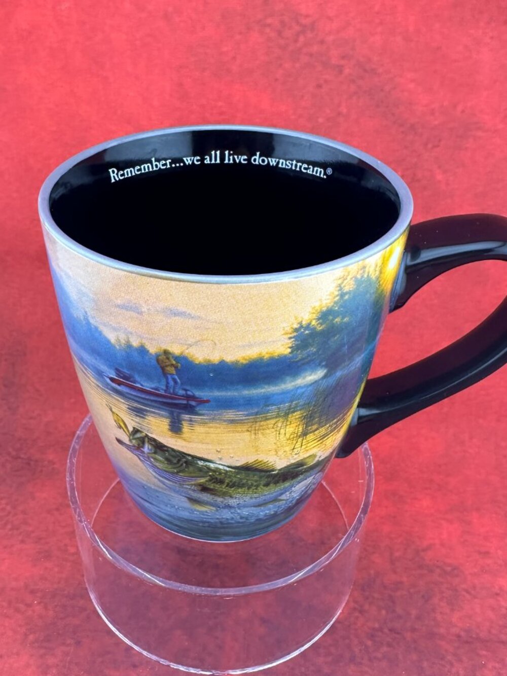 BASS PRO SHOPS CERAMIC COFFEE MUG "REMEMBER..WE ALL LIVE DOWNSTREAM" SLOGAN - Picture 2 of 7